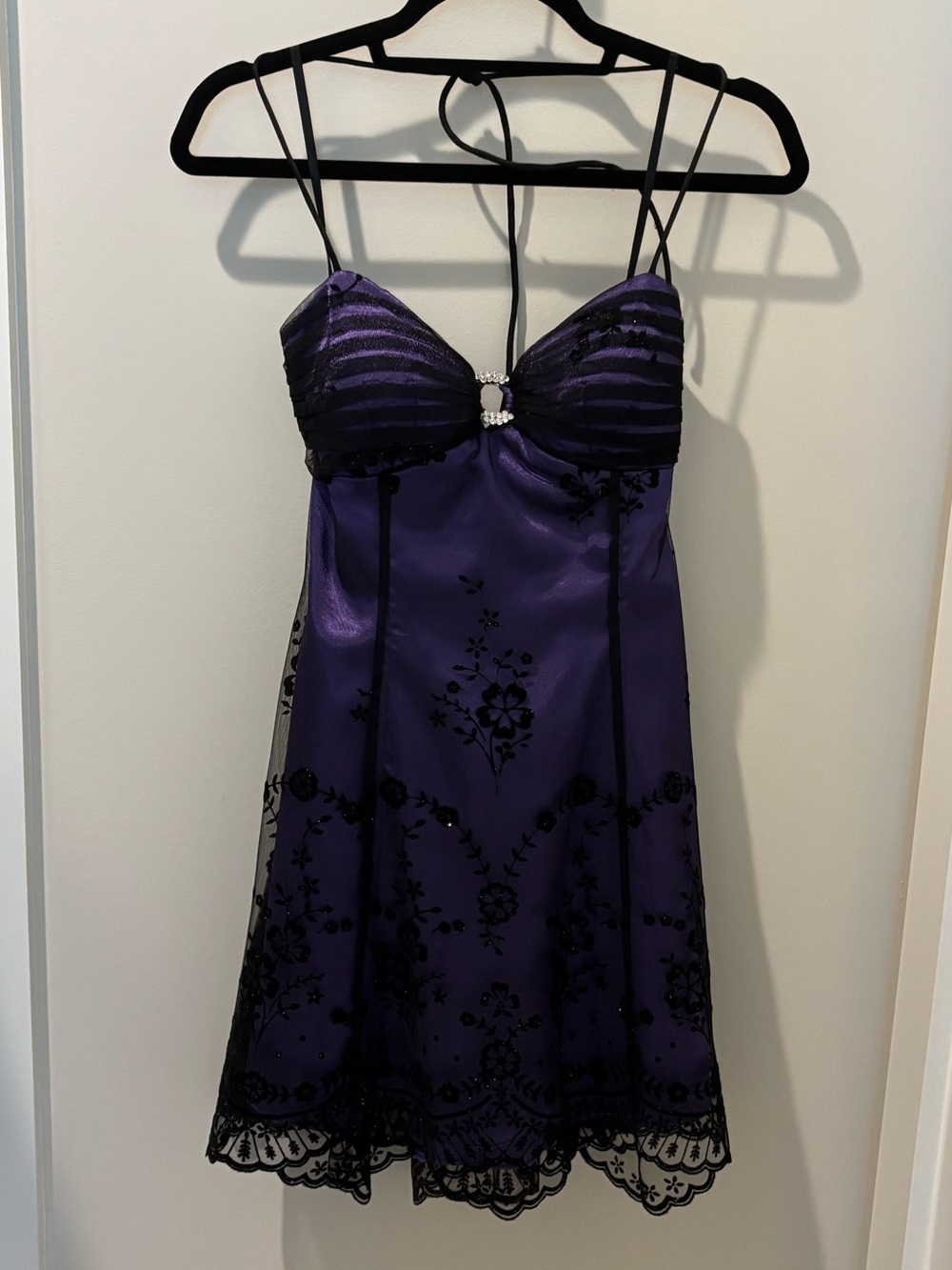 Stunning Purple Lace-Trim Satin Halter Homecoming Dress Custom